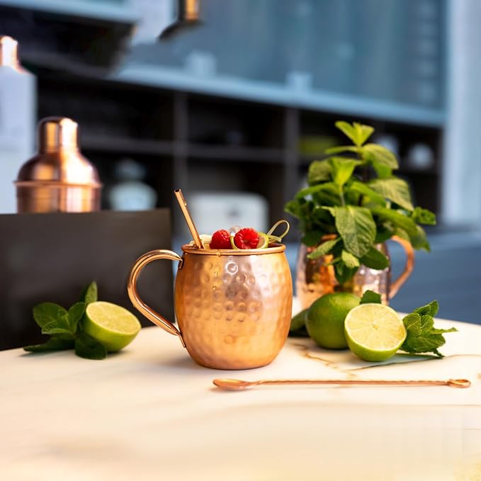 NKlaus 2x kubek miedziany czysta miedź 100% Ayuverda kubek miedziany owalny Moscow Mule 500 ml 11261 - obrazek 7