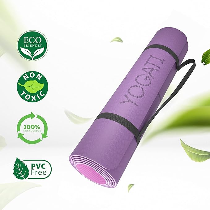 YOGATI Yoga Mat z linii wyrównania. Maty do jogi z paskiem do przenoszenia idealne do Pilates i Fitness Workout, Eco Friendly Non Slip Grube maty do jogi dla kobiet i mężczyzn - Yoga Mat. - obrazek 6