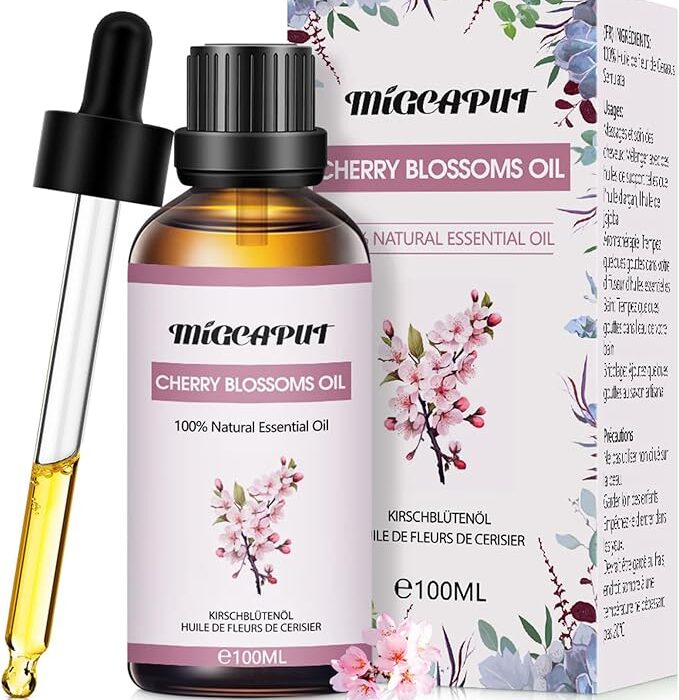 MIGCAPUT Olejek Eteryczny z Kwiatu Wiśni 100ML, Olejki do Aromaterapii Premium, 100% Naturalny Olejki Aromaterapeutyczny do Dyfuzora, SPA, Masażu, Snu, Mydła, Ręcznie Robione Świece