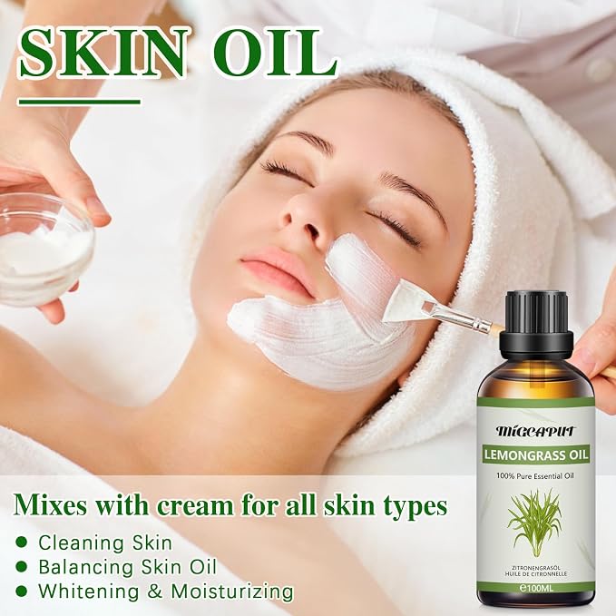 MIGCAPUT Olejek Eteryczny z Trawy Cytrynowej 100ML, 100% Naturalne Olejki Eteryczne do Aromaterapii, Olejek z Trawy Cytrynowej Klasy Terapeutycznej do Dyfuzora Nawilżacza, SPA, Masażu - obrazek 3