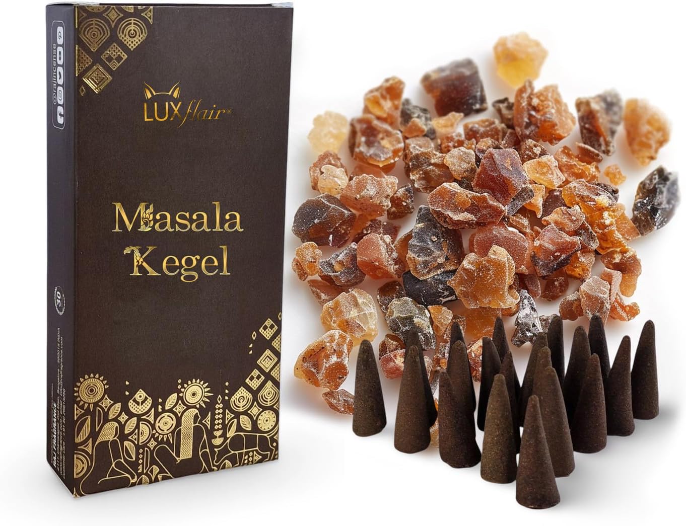 LUXflair Masala stożki kadzidłowe benzoe (25 stożków kadzidłowych), 100% naturalne, z drobno zmielonymi żywicami. Autentyczne i ręcznie wykonane w Indiach - obrazek 2