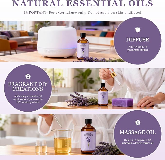 olejek eteryczny lawendowy 118 ml, olejek lawendowy 100% naturalny, idealny do aromaterapii, nawilżaczy powietrza, świec zapachowych, relaksu i DIY - obrazek 3