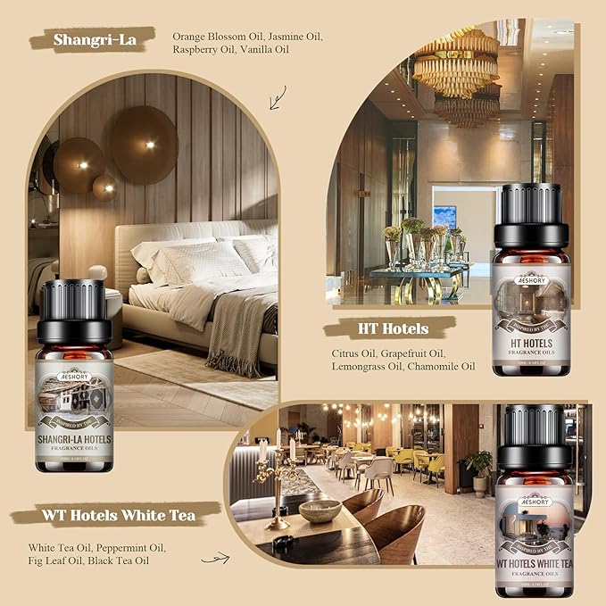 Aeshory 6 x 10ml Zestaw Olejków Eterycznych Do Hotelu, Luksusowy Olejek Do Dyfuzora Zapachowego, Olejki Eteryczne Do Nawilżaczy Powietrza, Świeże Powietrze, Zapach Do Pomieszczeń, Produkcja Świec - obrazek 3