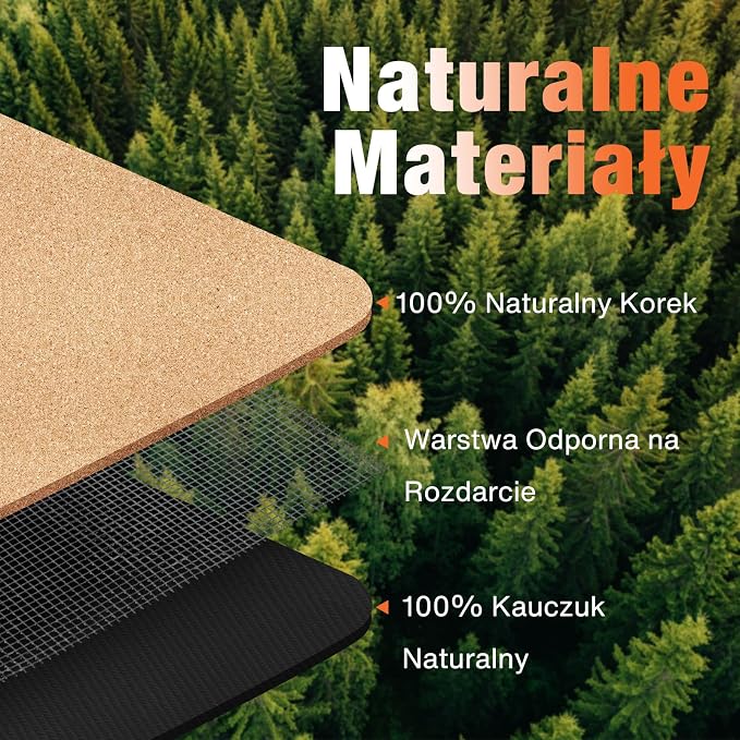 DH FitLife Mata Korkowa Antypoślizgowa z Naturalnego Kauczuku, 6mm | Gotowa do Użycia, Łatwa do Czyszczenia, Wysokiej Jakości Mata do Jogi, Pilatesu i Fitnessu - obrazek 3