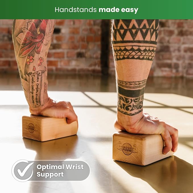 WOODPOWER® BalanceBlocks (Comfort Edition), klocki do stania na ręce i blok do jogi w jednym – wspierają nadgarstki podczas treningu bodyweight, gimnastyki, akrobatyki, jogi i wielu innych (2 sztuki) - obrazek 2