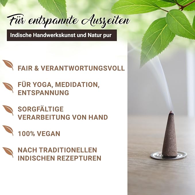 LUXflair Masala stożki kadzidłowe benzoe (25 stożków kadzidłowych), 100% naturalne, z drobno zmielonymi żywicami. Autentyczne i ręcznie wykonane w Indiach - obrazek 4