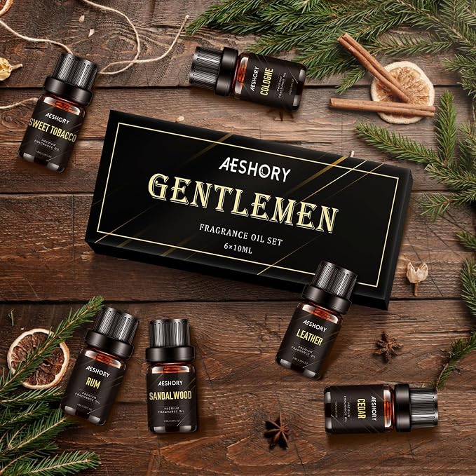 Aeshory 6x10ml Olejki Eteryczne Dla Mężczyzn, Zestaw Naturalnych Olejków Zapachowych Do Dyfuzora, Do Wyrobu Świec – Drzewo Sandałowe, Cedr, Skóra, Słodki Tytoń, Rum Laurowy, Woda Kolońska - obrazek 7
