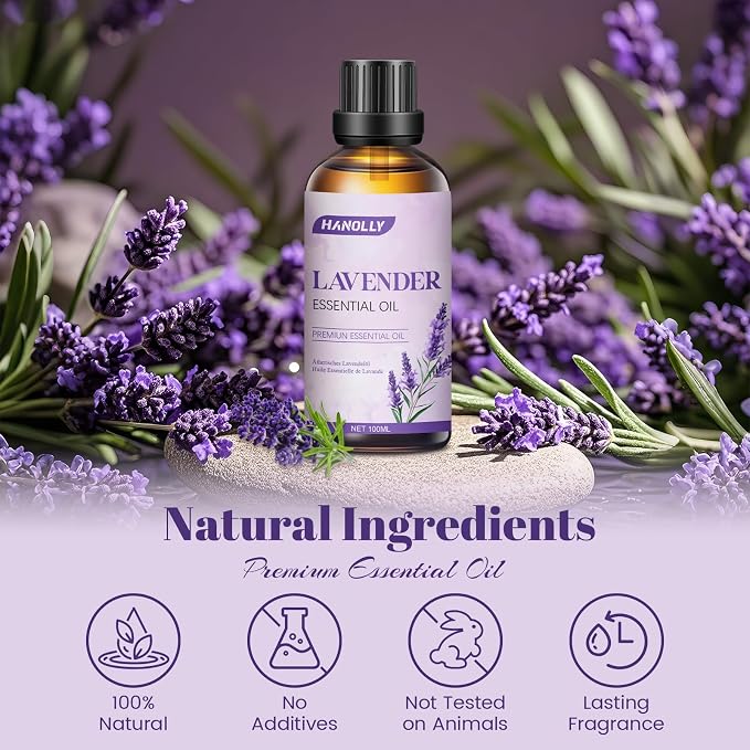Hanolly Olejek Eteryczny Lawendowy 100 ml, Czysty, Naturalny Olejek Zapachowy Lawendowy Do Dyfuzorów, Aromaterapii, Pielęgnacji Skóry, Świec Zapachowych, Mydła Diy - obrazek 2