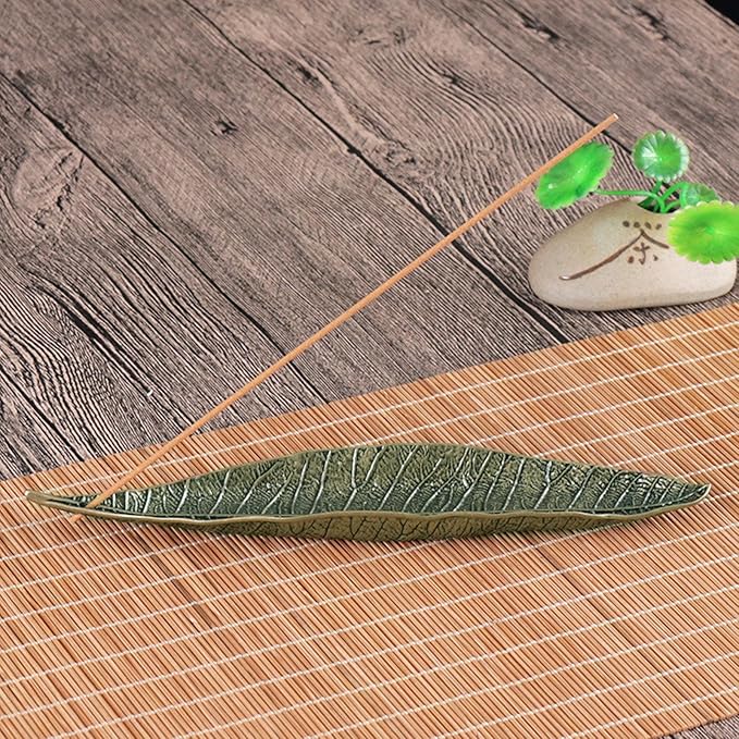 Podstawka na kadzidełka, 24 cm, stop cynku, uchwyt do popiołu, metalowe liście, na kadzidła zapachowe, do domu, biura, do jogi, medytacji (brąz) - obrazek 6