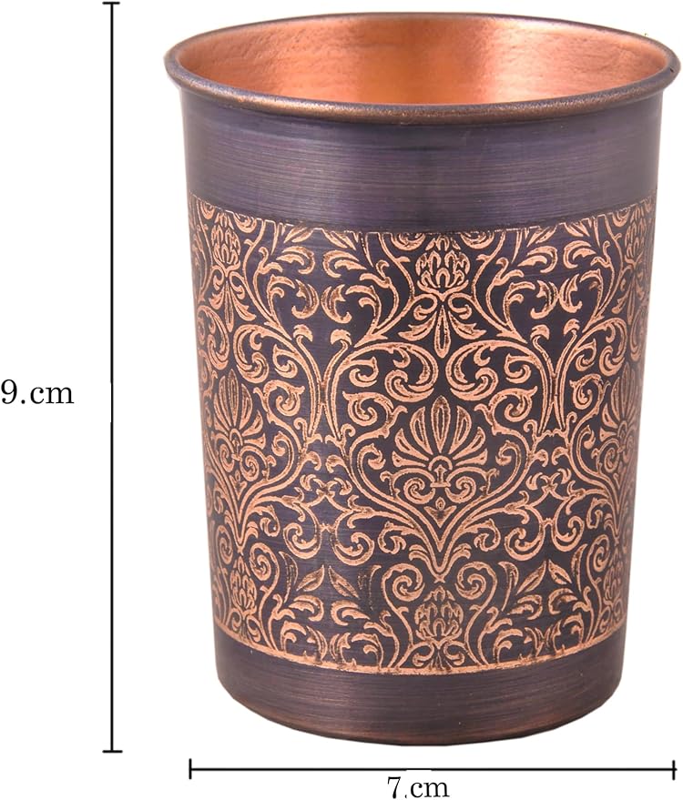 BRACOP® Szklanki do wody termosy kubek z czystej miedzi naczynia do serwowania ajurwedyjskie szkło wytłaczany kubk do wody zestaw 4 kubków kubek Moscow Mule do soków miedziane naczynia do picia - obrazek 4