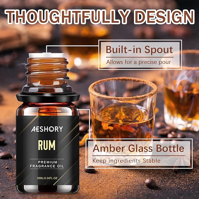 Aeshory 6x10ml Olejki Eteryczne Dla Mężczyzn, Zestaw Naturalnych Olejków Zapachowych Do Dyfuzora, Do Wyrobu Świec – Drzewo Sandałowe, Cedr, Skóra, Słodki Tytoń, Rum Laurowy, Woda Kolońska - obrazek 2