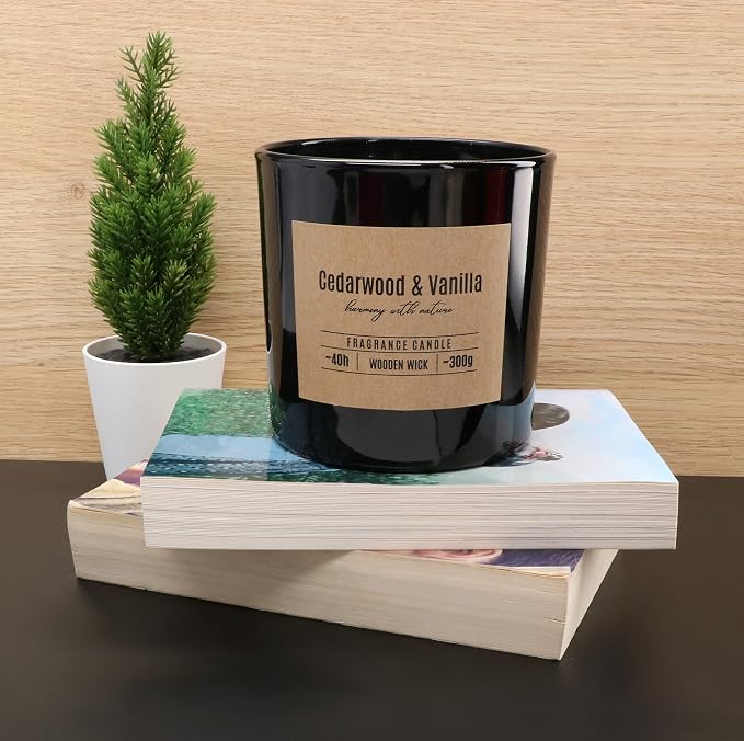 KOTARBAU® Świeca zapachowa w słoiku świeca z drewnianym knotem, prezent z przyjemną aromaterapią, dekoracyjne świece z drewna cedrowego i wanilii - obrazek 4