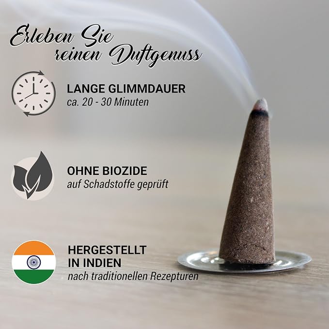 LUXflair Masala stożki kadzidłowe benzoe (25 stożków kadzidłowych), 100% naturalne, z drobno zmielonymi żywicami. Autentyczne i ręcznie wykonane w Indiach - obrazek 7