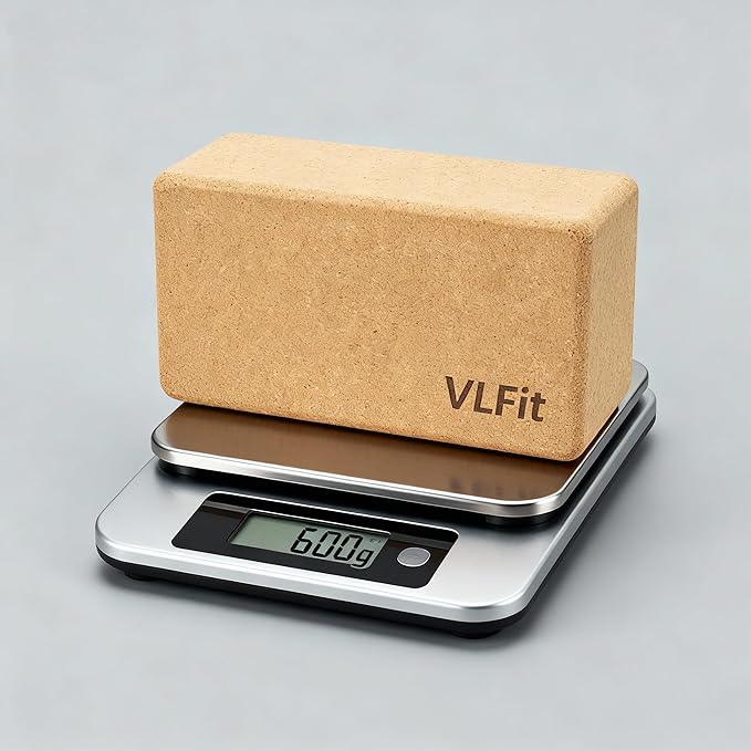VLFit Blok do jogi z korka naturalnego, zestaw 2 sztuk, z paskiem do jogi ze 100% bawełny, ekologiczny, przyjazny dla środowiska blok do jogi, ekologiczny zestaw z naturalnego korka - obrazek 6
