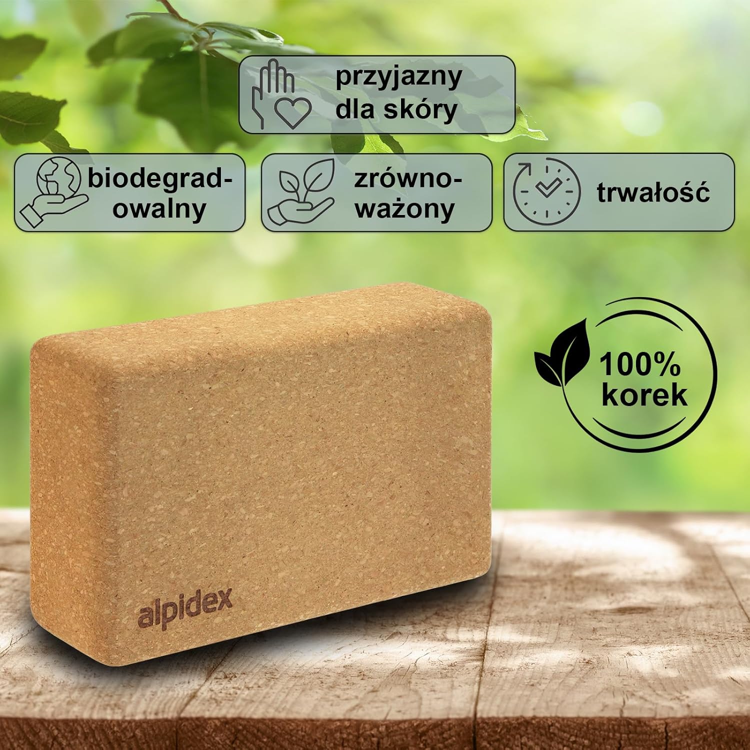ALPIDEX Blok do jogi z korka naturalnego 1 sztuka lub zestaw 2 klocków ekologiczny i długotrwały korek z Portugalii - obrazek 4