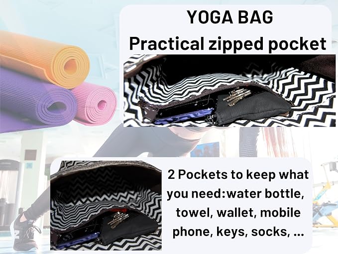 Pack Torba do jogi na matę i zimny ręcznik Chłodząca damska torba do jogi na matę Ręcznik na siłownię Ręcznik z mikrofibry. Wielofunkcyjna torba na matę do jogi Pilates Fitness Sport (Zygzak) - obrazek 4
