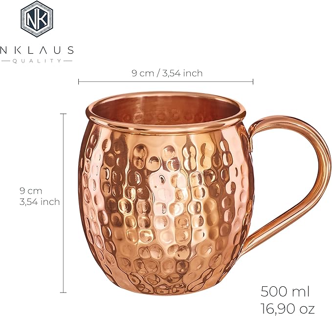 NKlaus 2x kubek miedziany czysta miedź 100% Ayuverda kubek miedziany owalny Moscow Mule 500 ml 11261 - obrazek 4