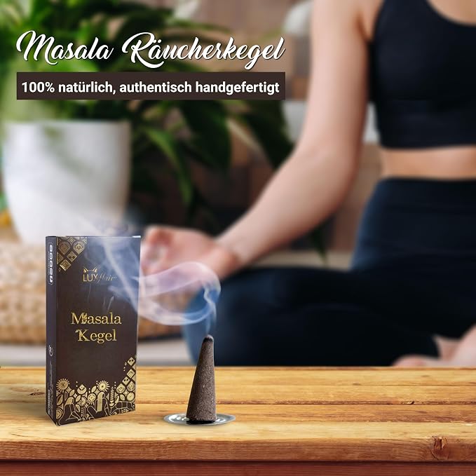 LUXflair Masala stożki kadzidłowe benzoe (25 stożków kadzidłowych), 100% naturalne, z drobno zmielonymi żywicami. Autentyczne i ręcznie wykonane w Indiach - obrazek 3