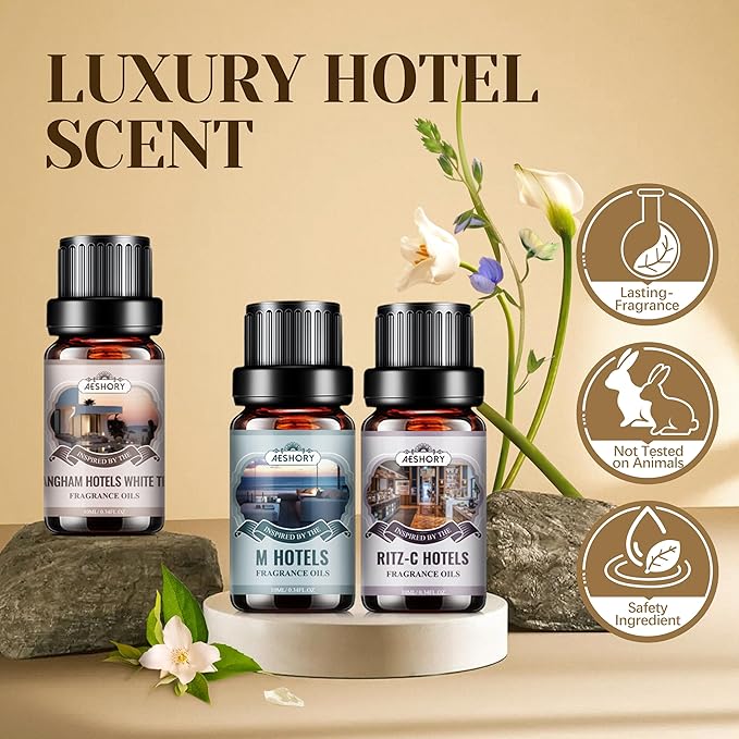 Aeshory 6 x 10ml Zestaw Olejków Eterycznych Do Hotelu, Luksusowy Olejek Do Dyfuzora Zapachowego, Olejki Eteryczne Do Nawilżaczy Powietrza, Świeże Powietrze, Zapach Do Pomieszczeń, Produkcja Świec - obrazek 4