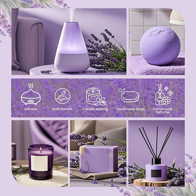 Hanolly Olejek Eteryczny Lawendowy 100 ml, Czysty, Naturalny Olejek Zapachowy Lawendowy Do Dyfuzorów, Aromaterapii, Pielęgnacji Skóry, Świec Zapachowych, Mydła Diy - obrazek 6