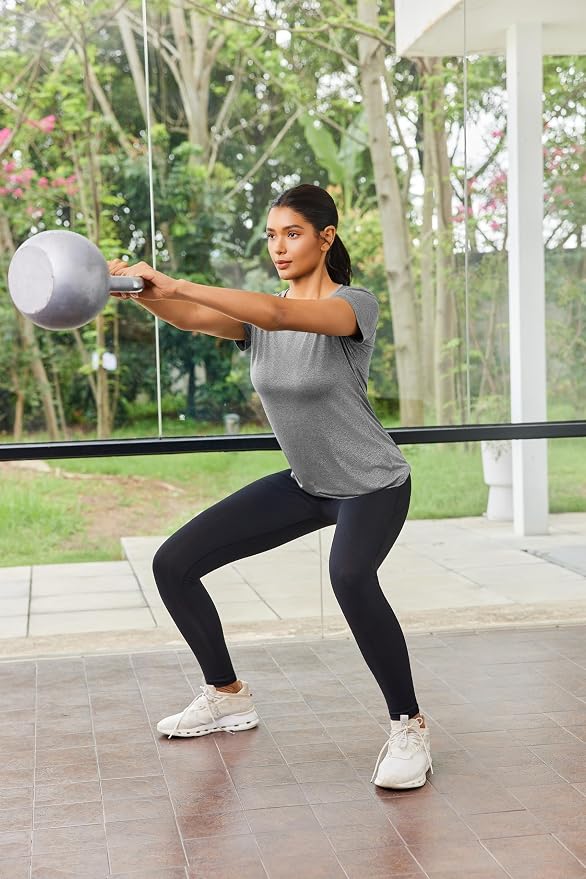 ADOME Damska koszulka sportowa fitness z krótkim rękawem, szybkoschnąca, joga, siłownia, koszulka do biegania, koszulka do biegania - obrazek 4
