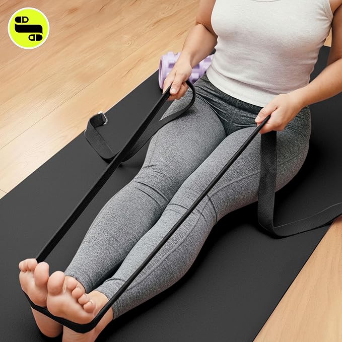 HyperMotion Mata do Ćwiczeń Fitness i Jogi NBR 183x61x0,8 cm Czarna, Antypoślizgowa, 8 mm, z Paskiem do Ćwiczeń i Przenoszenia, do Jogi, Pilatesu i Stretchingu - obrazek 3