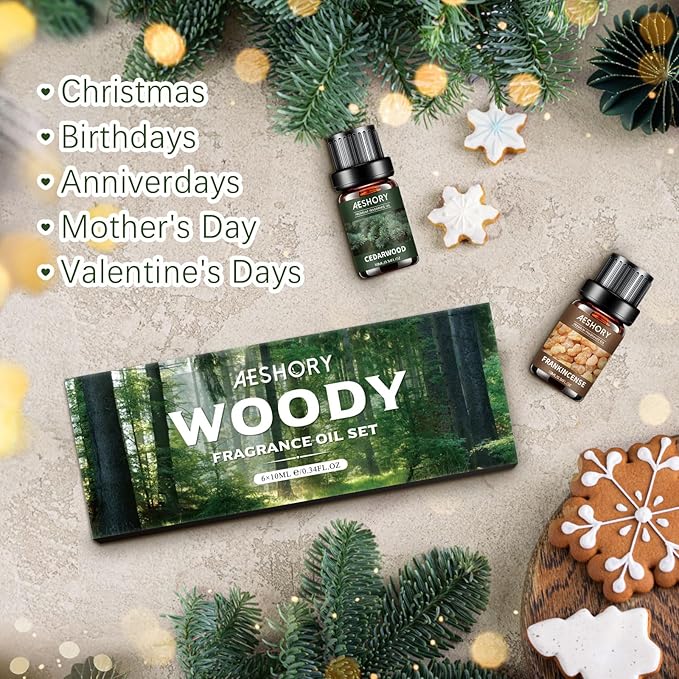 Aeshory 6 x 10ml Drzewny Zestaw Olejków Eterycznych Do Dyfuzorów, Aromaterapii, Nawilżaczy Powietrza I Wyrobu Świec – Drzewo Sandałowe, Cedrowe, Cyprysowe, Kadzidłowe, Tekowe, Sosnowe - obrazek 7