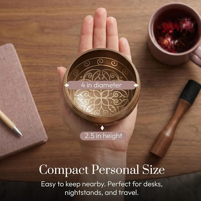 Silent Mind Zestaw tybetańskich misek dźwiękowych – łatwa do zabawy i przyjazna dla początkujących miska do medytacji z poduszką i młotkiem, odprężająca i uważna, gotowa na prezent - obrazek 5