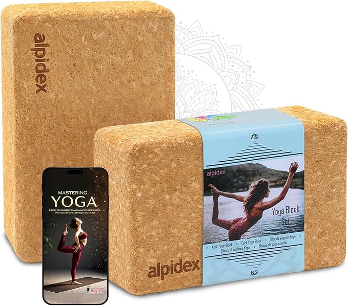 ALPIDEX Blok do jogi z korka naturalnego 1 sztuka lub zestaw 2 klocków ekologiczny i długotrwały korek z Portugalii