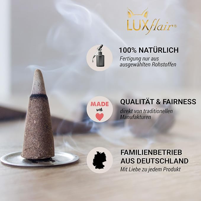 LUXflair Masala stożki kadzidłowe benzoe (25 stożków kadzidłowych), 100% naturalne, z drobno zmielonymi żywicami. Autentyczne i ręcznie wykonane w Indiach - obrazek 6