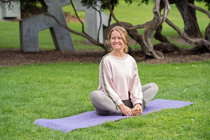 YOGATI Yoga Mat z linii wyrównania. Maty do jogi z paskiem do przenoszenia idealne do Pilates i Fitness Workout, Eco Friendly Non Slip Grube maty do jogi dla kobiet i mężczyzn - Yoga Mat. - obrazek 7