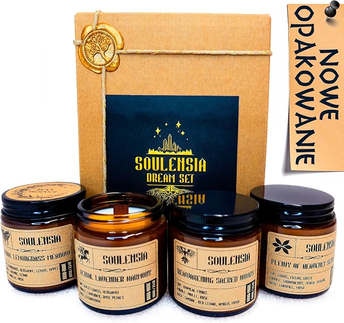 Zestaw świec zapachowych Świece Sojowe w słoiku z naturalny wosk sojowy, handmade, eco Świeczek 4x100 ml Do aromaterapii, redukujące stres, na prezenty urodzinowe, walentynkowe, świąteczne