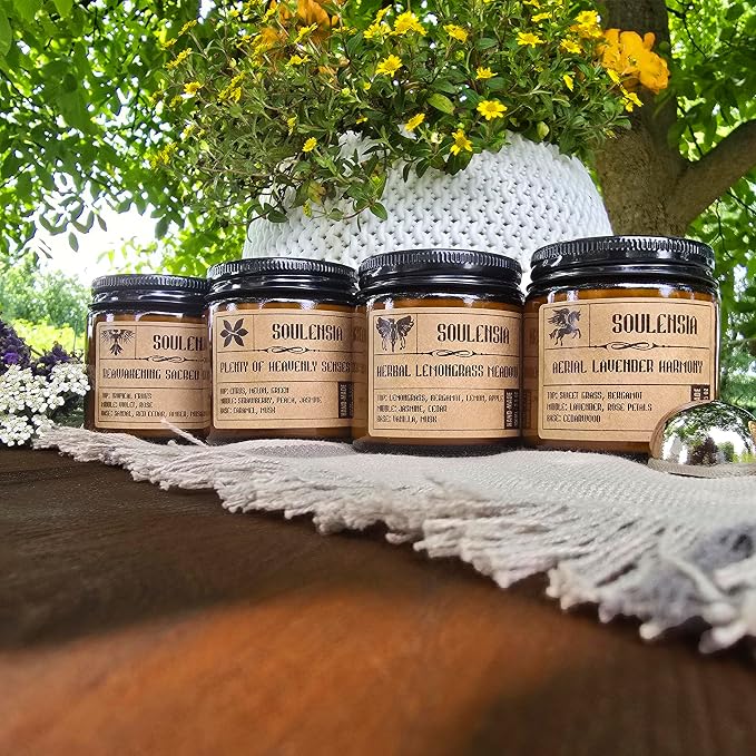 Zestaw świec zapachowych Świece Sojowe w słoiku z naturalny wosk sojowy, handmade, eco Świeczek 4x100 ml Do aromaterapii, redukujące stres, na prezenty urodzinowe, walentynkowe, świąteczne - obrazek 4