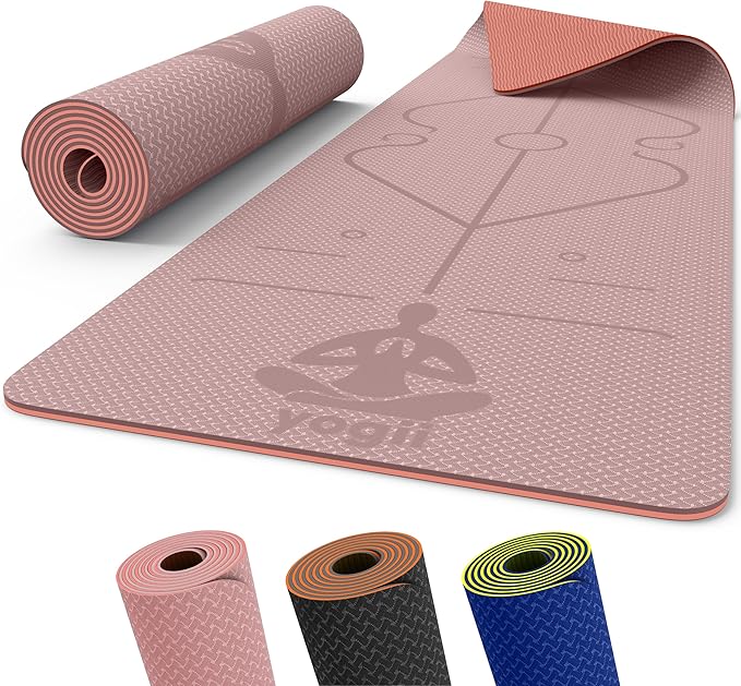 Yogii Mata do jogi, wysokiej jakości mata do pilatesu TPE, przyjazna dla środowiska, antypoślizgowa, gruba mata do jogi, mata do ćwiczeń, do domu, gruba mata do jogi dla kobiet i mężczyzn, 183 x 61 x