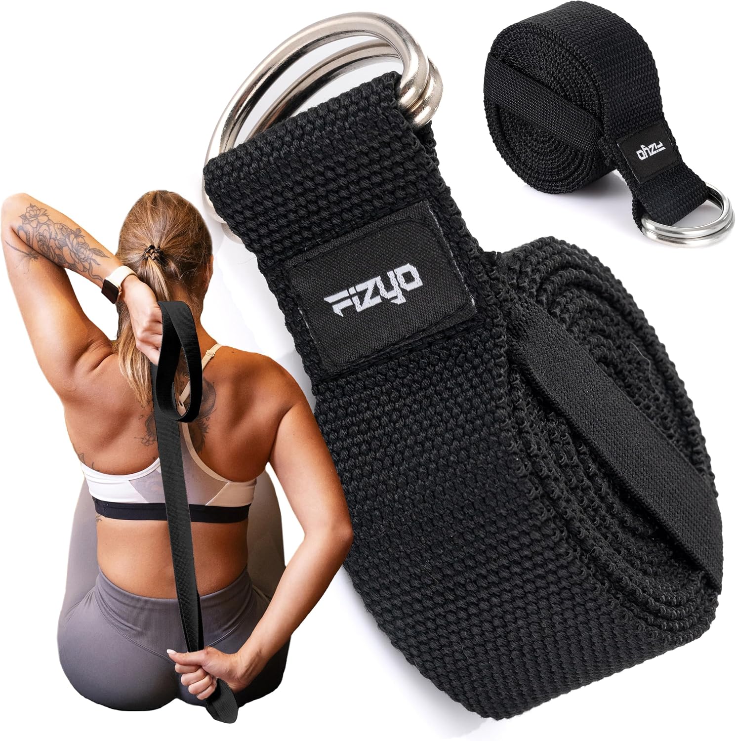 Fizyo Bawełniany Pasek do Jogi, Pilatesu, Fitnessu, Regulowany z Metalową Klamrą D, 100% Bawełny, Długi 240 cm, Idealny do Rozciągania i Trzymania Pozycji, dla Początkujących i Zaawansowanych - obrazek 2