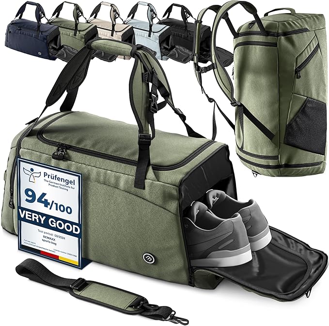 bemaxx Torba Sportowa Torba Treningowa + Funkcja Plecaka, Kieszeń na Buty, Komorą na Mokre Rzecz | Torba Podróżna Torba Pływacka Torba Fitness Siłownia Torba na Ramię Męska Damska | 40 L, Zielony